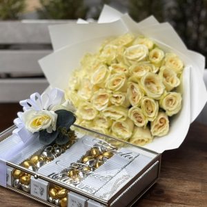 Premium Krem Gül & Söz Çikolatası Hediye Seti
